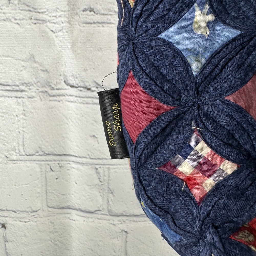 Donna Sharp Quilted Tote Bag Cathedral Window Patchwork Navy Blue Red - Picture 4 of 15